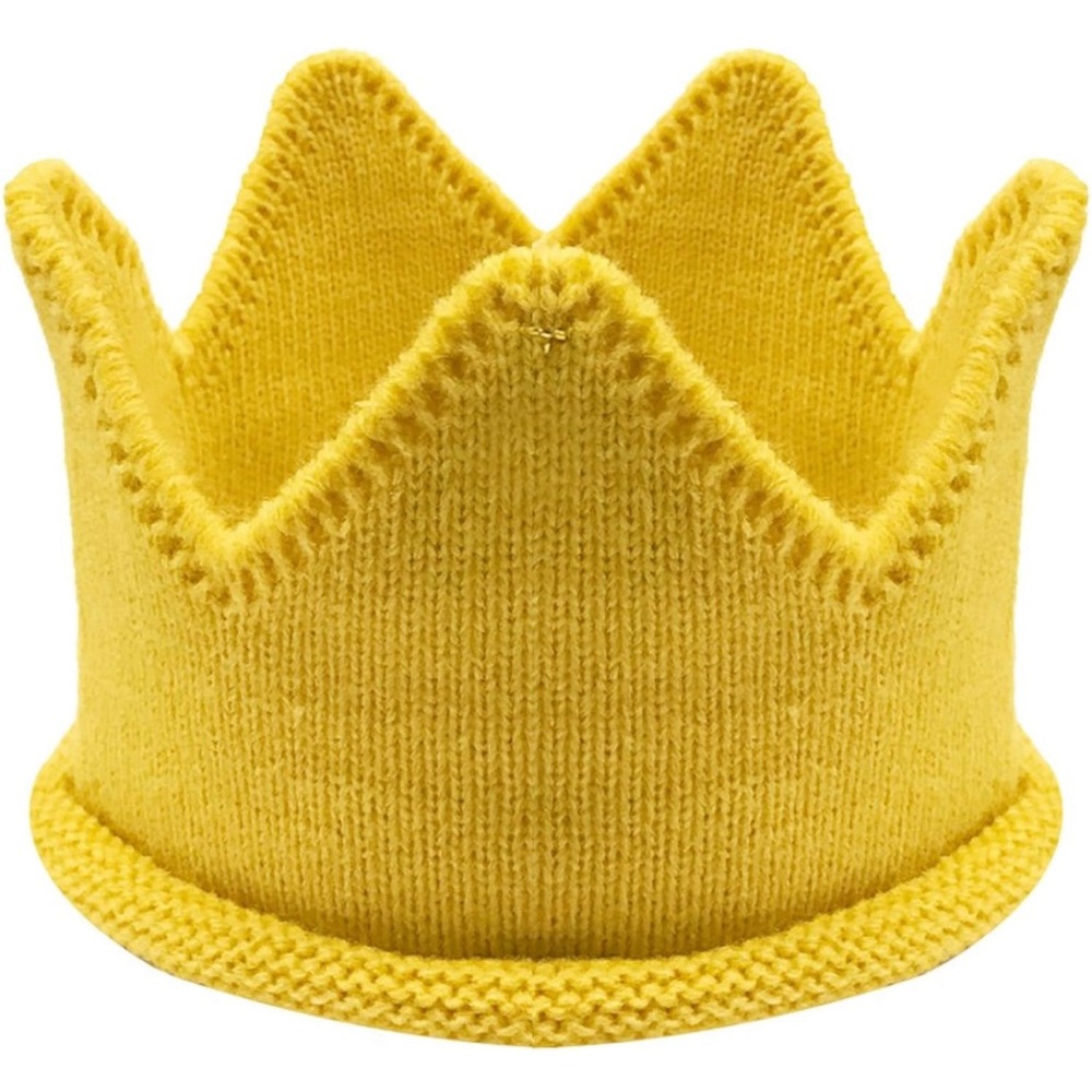 👑 Baby Mustard Yellow Knit Crown 💯 Soft Acrylic 3M+